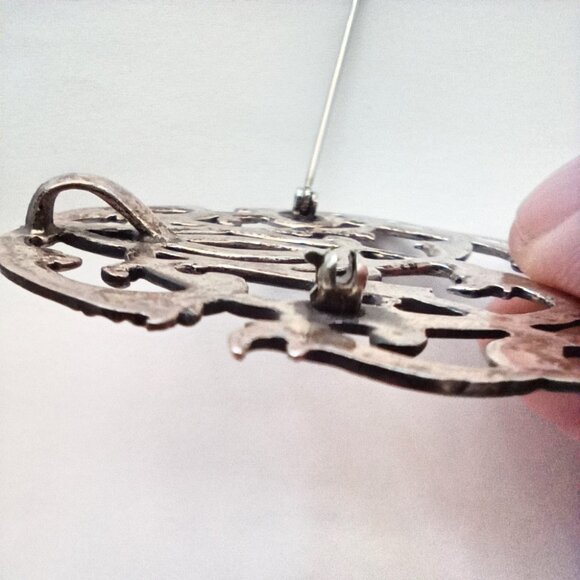 Antique Brooch Pin Pendant Sterling Silver Art Nouveau Intertwined Vines Leaves - Picture 5 of 8